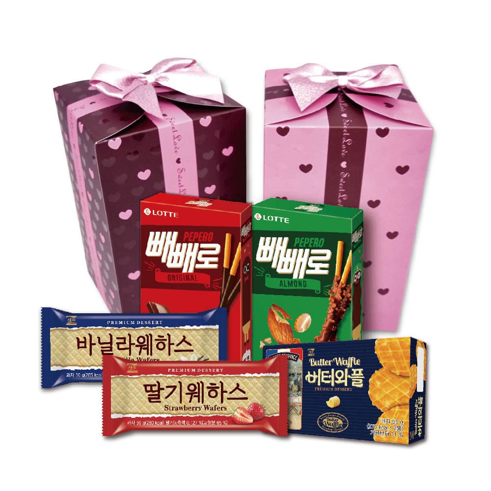 롯데 스위트박스 과자선물세트 /서주웨하스바닐라,딸기,서주버터와플,빼빼로오리지널,빼빼로아몬드