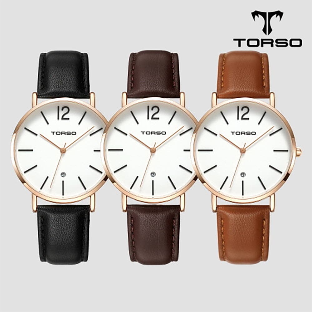 토르소 도로스 데이트 워치 남성 가죽 밴드 시계 T101M-RS-L(색상 택1)