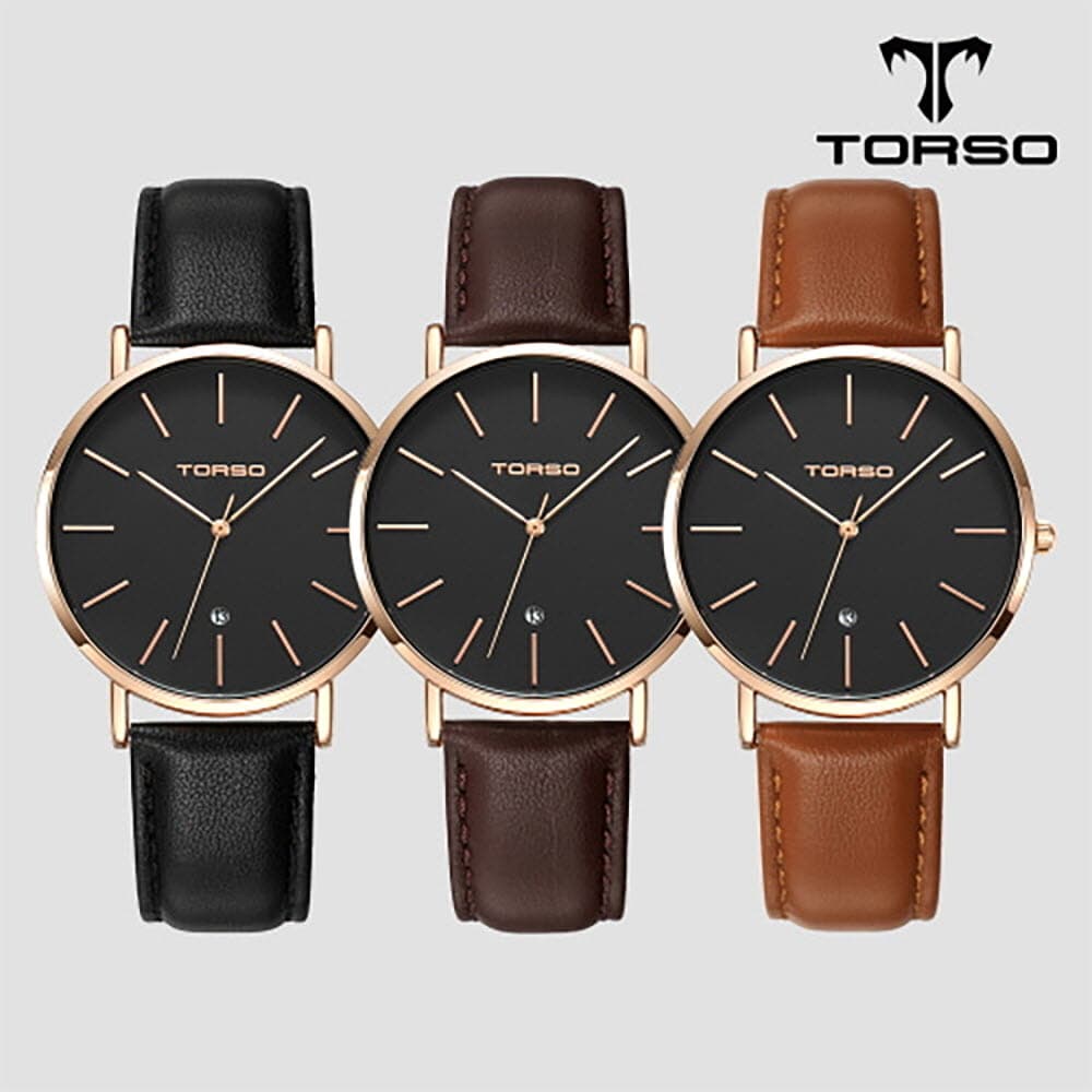 토르소 카리아 데이트 워치 남성 가죽 밴드 시계 T102M-RB-L(색상 택1)