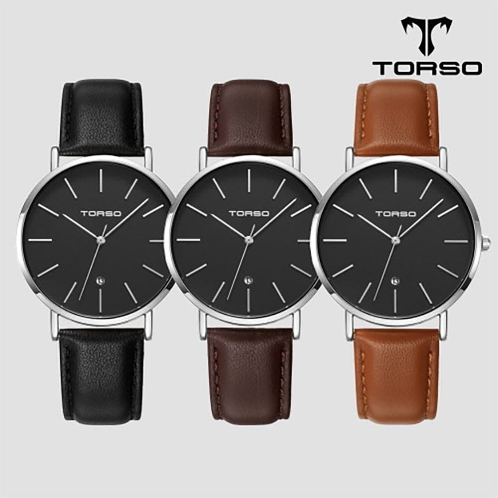 토르소 카리아 데이트 워치 남성 가죽 밴드 시계 T102M-SB-L(색상 택1)