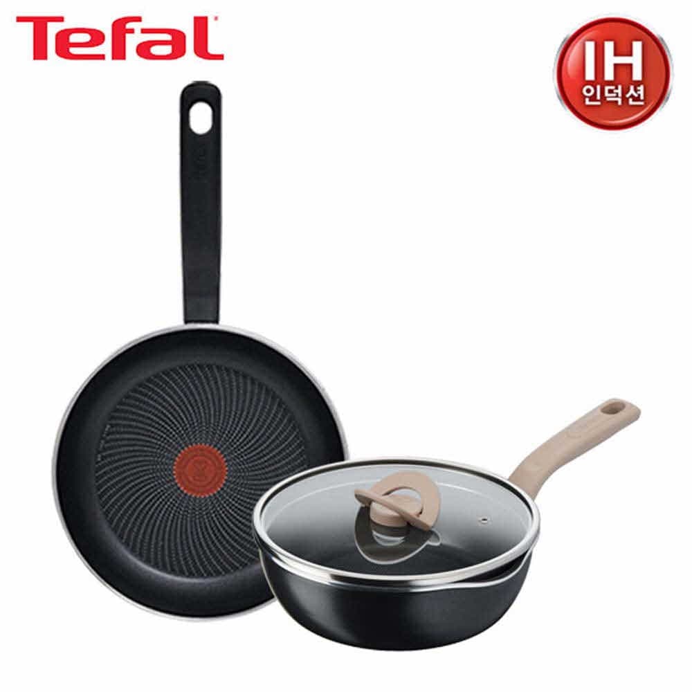 테팔 퍼펙트 쿠킹 다크 인덕션 프라이팬 24cm+G6 원픽 냄비팬 22cm(블랙) TFC-PC4OP2BL