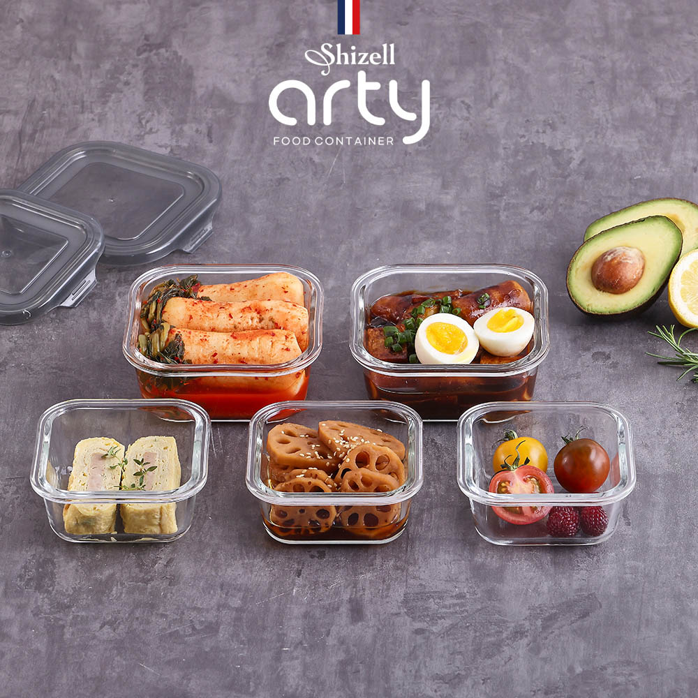 쉬젤 아티 내열용기 정사각5종세트 (정사각320ml*3ea+520ml*2ea) 상세이미지