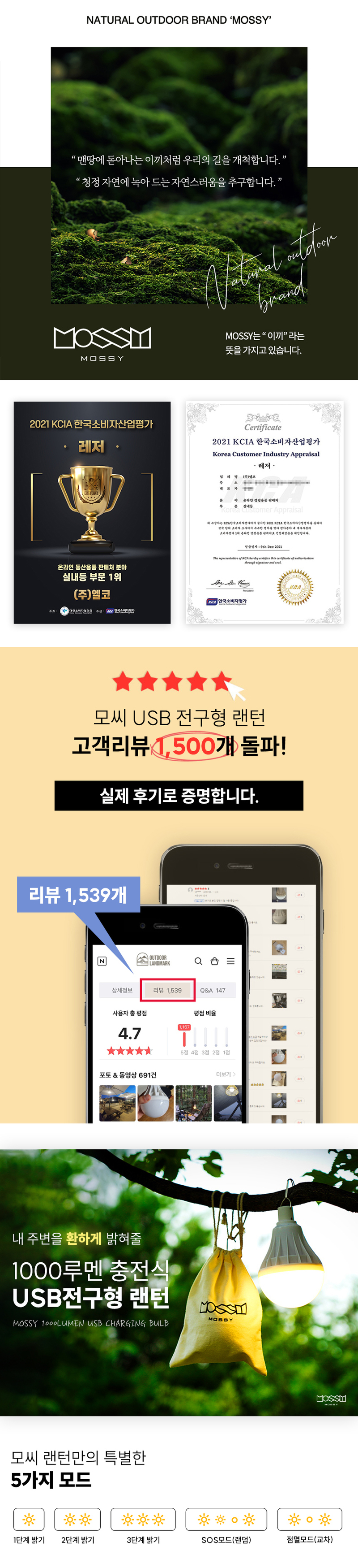 MOSSY 모씨 왕전구 랜턴 USB 충전 타입 8800mAh 상세이미지
