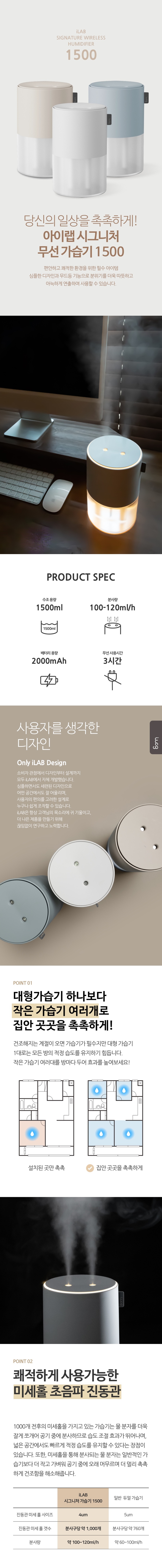 iLAB 아이랩 시그니처 무선가습기 1500ml iLAB-SH1500 듀얼분사 상세이미지